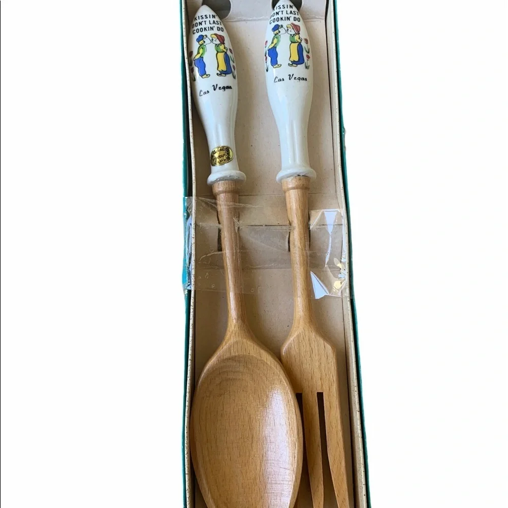 Kissing Don’t Last Cooking Do Porcelain Spoon and Fork Serving Set
